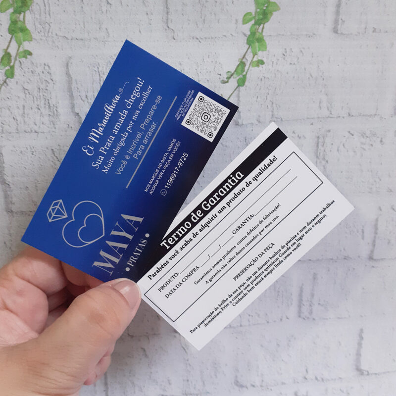 Cartão Garantia – Frente colorido e Verso preto e branco